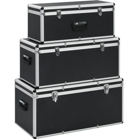 Boîtes de rangement,Coffre de rangement 3 pcs Noir Aluminium CNENE645561 (1/5)