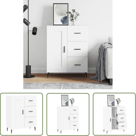 The Living Store Buffet blanc 69,5x34x90 cm bois d'ingénierie - Buffet - Meuble De Rangement - Armoire - Commode - Mobilier (1/5)
