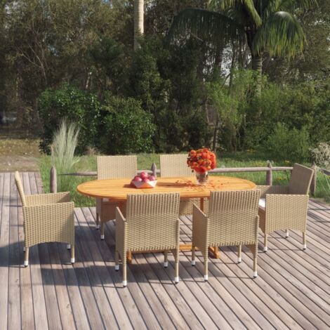 7 pcs Ensemble de salle à manger de jardin Salon de jardin Mobilier de salle à manger Résine tressée Beige RJTRX316489 (1/5)