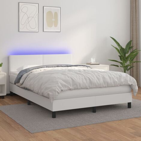 Sommier tapissier et matelas et LED Sommier pour Adulte et Enfant Lit adulte Blanc 140x200 cm Similicuir XRKJY2627375 (1/5)