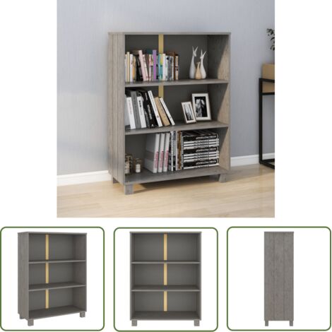 The Living Store Bibliothèque HAMAR Gris clair 85x35x112 cm Bois de pin massif - Bibliothèque - Étagère - Meuble De Rangement - Bibliothèque Design - Bibliothèque Bois (1/5)