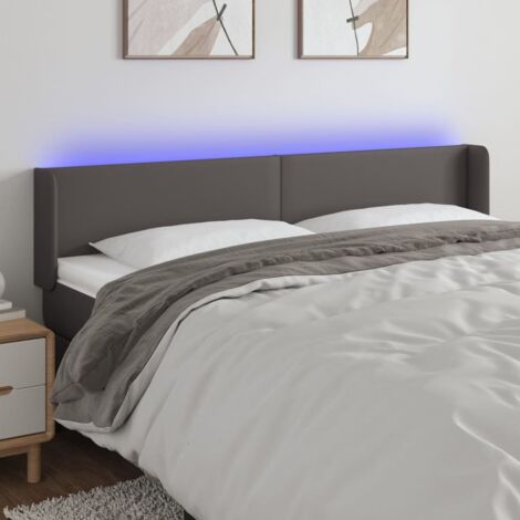 Tête de lit avec lumière LED,Panneau de lit,Décoration murale Gris 183x16x78/88 cm Similicuir XJDT416388 (1/5)