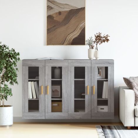 Lot de 2 Armoires murales,Armoire de rangement,Armoire suspendue sonoma gris bois d'ingénierie VDVM454505 (1/5)