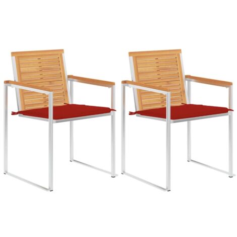 Lot de 2 Chaises de jardin avec coussins Siège de Terrasse Fauteuil de jardin Teck solide et acier DHNET8519915 (1/5)