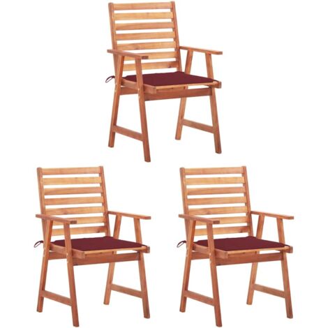 3 pcs Chaises à dîner d'extérieur avec coussins Chaise de salle à manger Chaise de jardin Acacia massif BSRHS866537 (1/5)