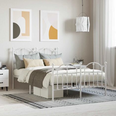 Lit adulte,Lit double,Cadre de lit métal avec tête de lit/pied de lit blanc 120x190cm CIV991823 (1/5)