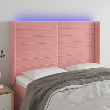 Tête de lit à LED Panneau de lit pour Lit adulte Décoration murale Rose 147x16x118/128 cm Velours FOGHJ66365 (1/5)