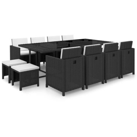 Salon de jardin encastrable 13 pcs, Ensemble table et chaises de jardin, Meuble de jardin et coussin Rotin naturel Noir MKW582610 (1/5)