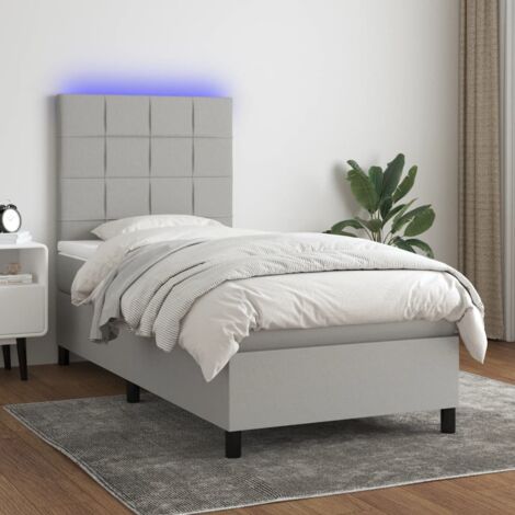 Lit Adulte - Sommier tapissier matelas et LED - Ensemble de lit tapissier - Chambre Intérieur Gris clair 100x200 cm Tissu XRKJY1563761 (1/5)