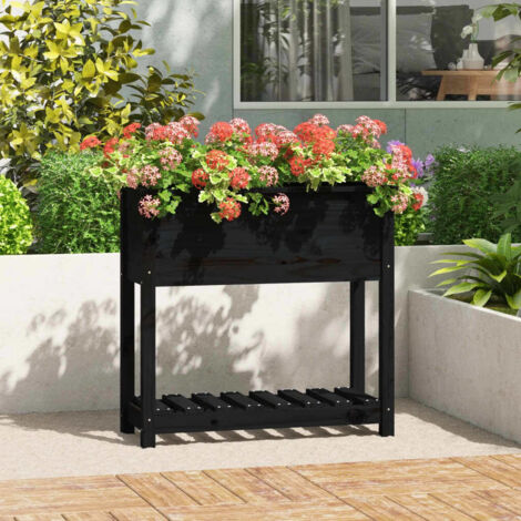 Jardinière avec étagère Pot de fleurs Bac à fleurs Noir 82,5x34,5x81 cm Bois massif de pin BVDXN622532 (1/5)