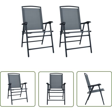 The Living Store Chaises de jardin pliables lot de 2 Textilène Gris - Chaise De Jardin Pliable - Chaise Extérieure - Mobilier De Jardin - Set De Chaises - Textile (1/5)