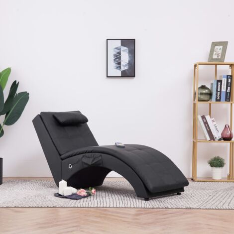 Bain de soleil Chaise de massage de jardin - Transat de jardin avec oreiller Noir Similicuir BV959120 - BonneVie (1/5)