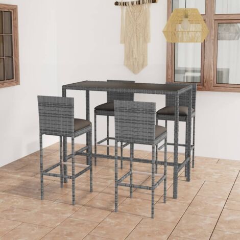 5 pcs Ensemble de bar de jardin  Meuble de Jardin/bistro  Ensemble table et chaises et coussins Résine tressée Gris DEJDX94541 (1/5)