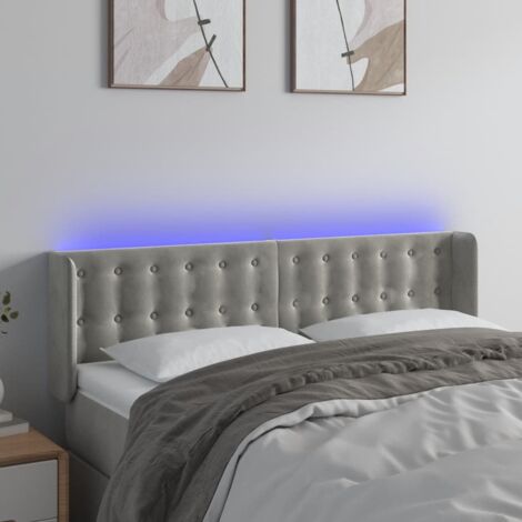 Tête de lit avec lumière LED,Panneau de lit,Décoration murale Gris clair 147x16x78/88 cm Velours XJDT334251 (1/5)