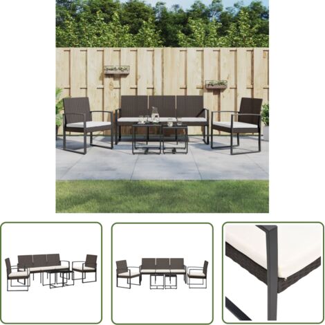 The Living Store Ensemble à manger de jardin avec coussins 5 pcs marron rotin PP - Salon De Jardin - Ensemble De Jardin - Meuble De Jardin - Table De Jardin - Chaises De Jardin (1/5)