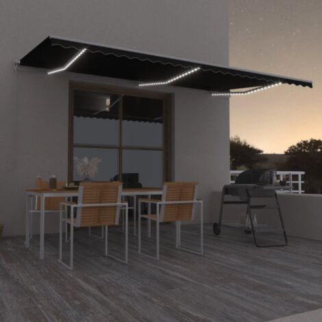 Auvent manuel rétractable avec LED,Marquise Anti-UV,Auvent facile à assembler 600x350 cm Anthracite -FR51601 (1/5)