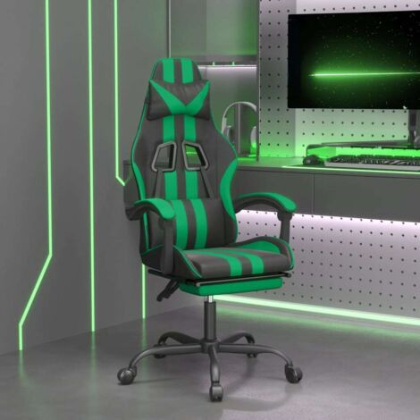 Chaise gaming - Chaise de jeu pivotante et repose-pied - Fauteuil Gaming - Chaise de Bureau d'ordinateur Noir et vert Similicuir BSRHS565638 (1/5)