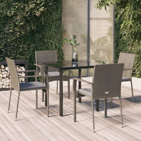 5 pcs Mobilier à dîner de jardin Ensemble table et chaise de jardin et coussins noir et gris RTITTK96913 (1/5)