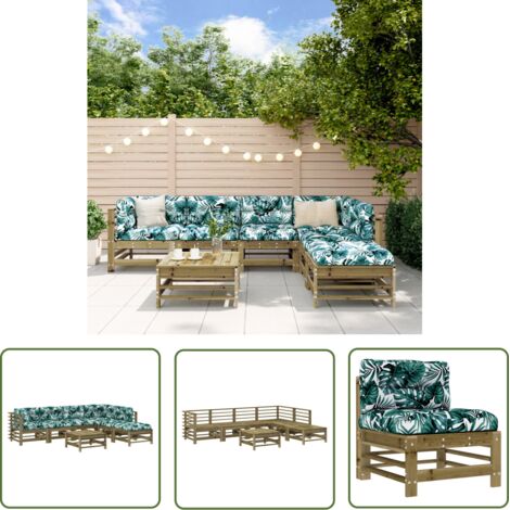 The Living Store Salon de jardin 7 pcs avec coussins bois de pin imprégné - Salon De Jardin - Mobilier De Jardin - Ensemble Salon - Meubles De Jardin - Bois Traité (1/6)