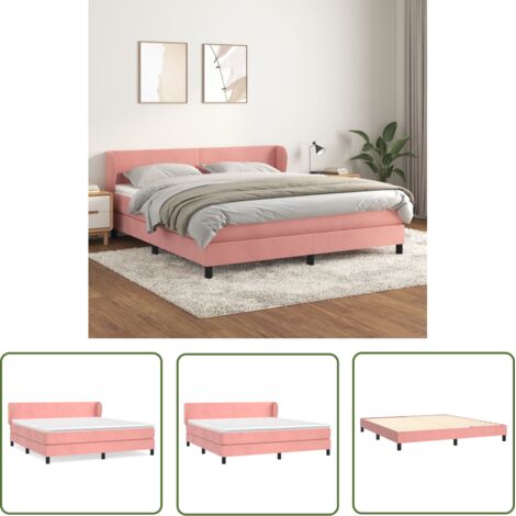 The Living Store Sommier à lattes de lit avec matelas Rose 160x200 cm Velours - Lit Double - Lit Velours - Lit Rose - Literie - Chambre À Coucher (1/5)