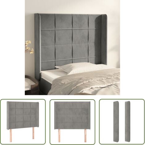 The Living Store Tête de lit avec oreilles Gris clair 93x16x118/128 cm Velours - Tête De Lit - Tête De Lit Velours - Literie - Meubles Chambre - Meuble Chambre (1/5)