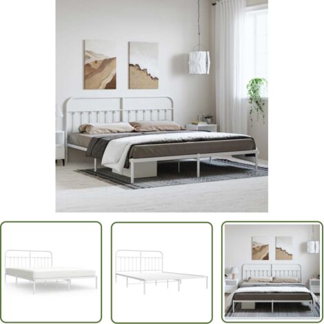 The Living Store Cadre de lit métal sans matelas et tête de lit blanc 183x213 cm - Cadre De Lit - Lit Double - Lit Metal - Lit Blanc - Meuble Chambre (1/5)