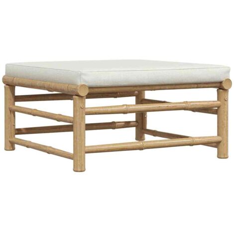 Repose-pied,Tabouret de pied,Pouf de jardin avec coussin blanc crème Bambou CNENE456306 (1/5)