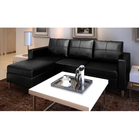 Canapé sectionnel,Sofa sectionnel polyvalent  à 3 places Cuir synthétique Noir -Q6880 (1/5)