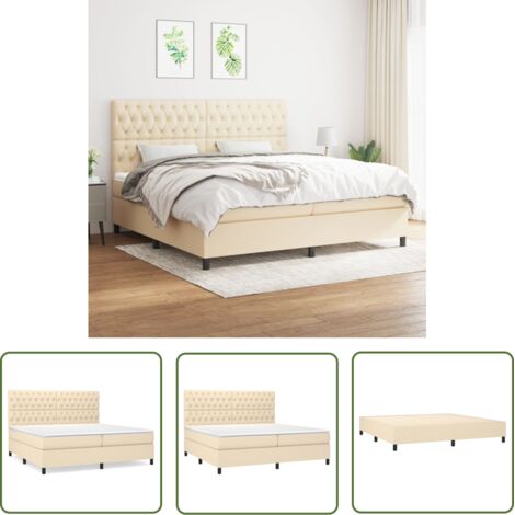 The Living Store Sommier à lattes de lit avec matelas Crème 200x200 cm Tissu - Lit Plateforme - Lit Double - Matelas À Ressorts Ensachés - Literie - Chambre À Coucher (1/5)