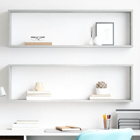 Lot de 2 Étagères cube murales Étagères Flottantes Étagère de Rangement Gris béton 100x15x30 cm Aggloméré BRZH531134 (1/5)