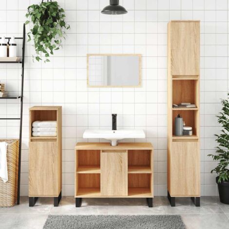 Armoire salle de bain Armoire de rangement Placard de Rangement Toilettes chêne sonoma 80x33x60cm bois d'ingénierie RTJEX733195 (1/5)