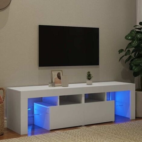 Meuble TV Moderne Banc TV Meuble de Rangement avec lumières LED Blanc 140x36,5x40 cm XHET85590 (1/5)