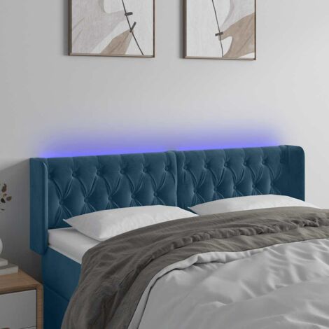 Tête de lit avec lumière LED,Panneau de lit,Décoration murale Bleu foncé 147x16x78/88 cm Velours XEJZT148777 (1/5)