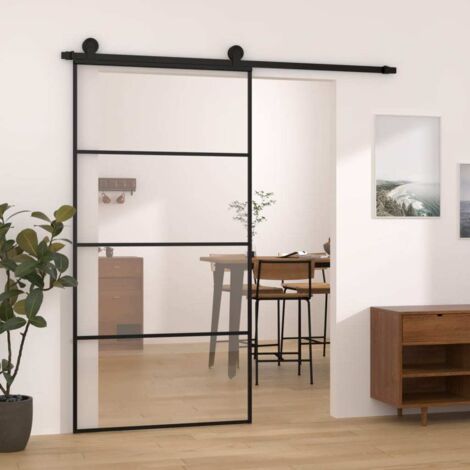 Porte coulissante et kit de quincaillerie,Porte glissante pour l'Intérieure 102,5x205cm Verre ESG CIV369056 (1/5)