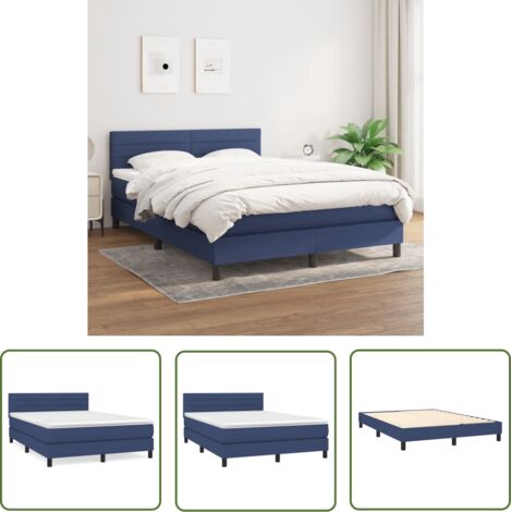 The Living Store Sommier à lattes de lit avec matelas Bleu 140x200 cm Tissu - Lit Plateforme - Lit Double - Matelas Ressorts Ensachés - Literie - Chambre À Coucher (1/5)