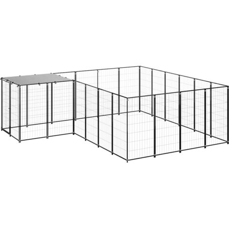 Chenil Parc Enclos pour Chiens Cage Nich Noir 8,47 m² Acier REBSW570392 (1/5)