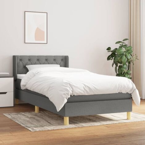 Lit Adulte - Lit à sommier tapissier avec matelas- Lit simple - Meuble de Chambre à Coucher Gris foncé 80x200 cm Tissu CNIS9780288 (1/5)