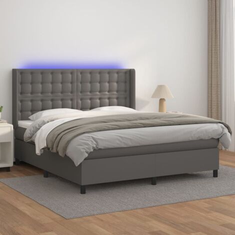 Sommier tapissier et matelas et LED, Ensemble de lit tapissier, Lit Adulte Chambre Intérieur Gris 180x200 cm Similicuir XZZ719765 (1/5)