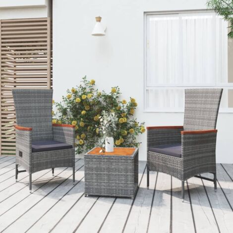 3 pcs Ensemble de salon de jardin Mobilier d'Extérieur Ensemble de Table et bancs Terrasse Restaurant gris poly rotin et acacia XFNRX721022 (1/5)