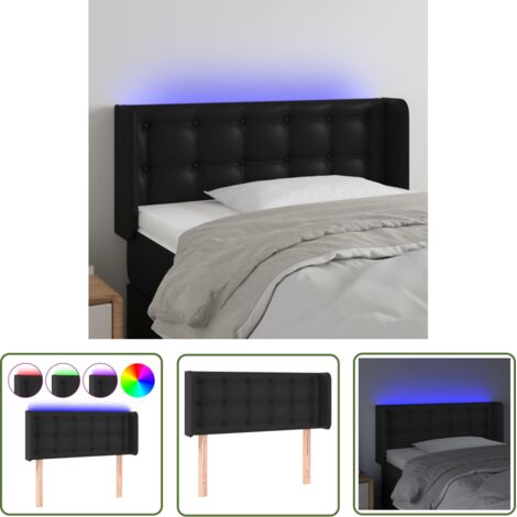 The Living Store Tête de lit à LED Noir 93x16x78/88 cm Similicuir - Tête De Lit Led - Tête De Lit Moderne - Tête De Lit Noire - Tête De Lit Rembourrée - Éclairage Led (1/5)