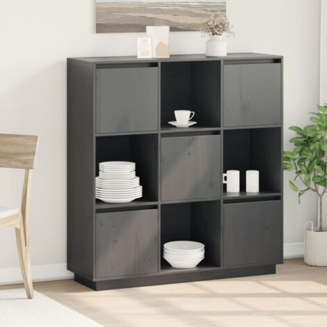 Buffet,Bahut, Meuble de Rangement pour Salon, Bureau Gris 110,5x35x117 cm Bois massif de pin, Armoire de Rangement FBV49917 (1/4)