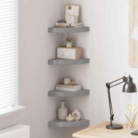 4 pcs Étagères d'angle flottantes  Étagères Murales Flottantes de Rangement Gris brillant 25x25x3,8cm MDF BRZH676028 (1/5)