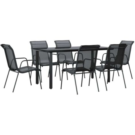 7 pcs Ensemble à manger de jardin Salon de jardin Mobilier de salle à manger noir textilène et acier RJTRX677434 (1/5)