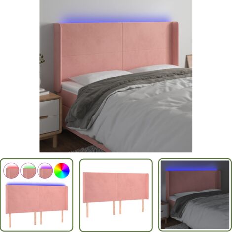 The Living Store Tête de lit à LED Rose 163x16x118/128 cm Velours - Tête De Lit Led - Tête De Lit Velours - Tête De Lit Rose - Éclairage Led - Meuble Chambre (1/5)