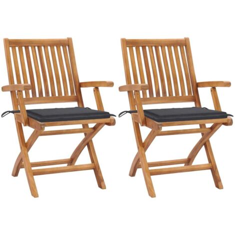 Lot de 2 Chaises de jardin Siège de Terrasse Fauteuil de jardin avec coussins anthracite Bois de teck DHNET5804649 (1/5)