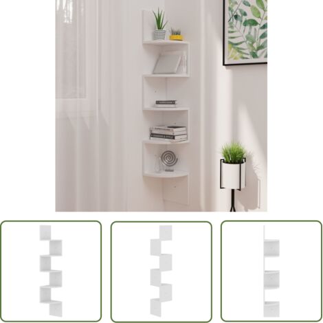 The Living Store Étagère d'angle murale Blanc 19x19x123 cm Bois d'ingénierie - Etagere Murale - Étagère D'angle - Rangement Mural - Décoration Murale - Bibliothèque Murale (1/5)