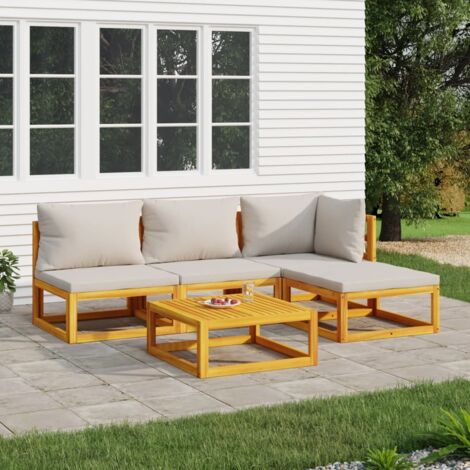 Lot de 5 Salon de jardin Salon d'extérieur Ensemble Meuble de Jardin Mobilier d'Extérieur avec coussins gris clair bois massif XFNRX952920 (1/5)