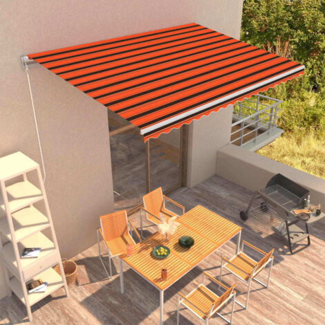 Auvent manuel Store Banne Solaire abri Marquise Brise-soleil rétractable 450x300 cm Orange et marron LKOWF73475 (1/5)