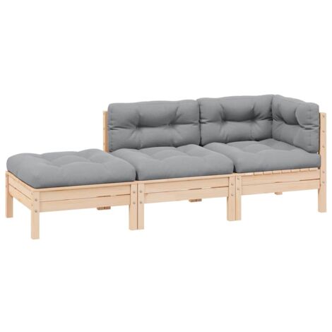3 pcs Salon de jardin Salon d'extérieur Ensemble Meuble de Jardin Mobilier d'Extérieur avec coussins gris Bois de pin solide XFNRX146726 (1/5)