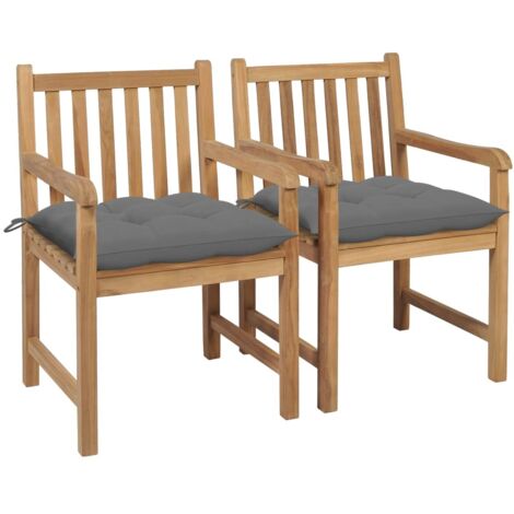 Lot de 2 Chaises de jardin  Siège de Terrasse  Fauteuil de jardin avec coussins gris Bois de teck massif DHNET3552109 (1/5)